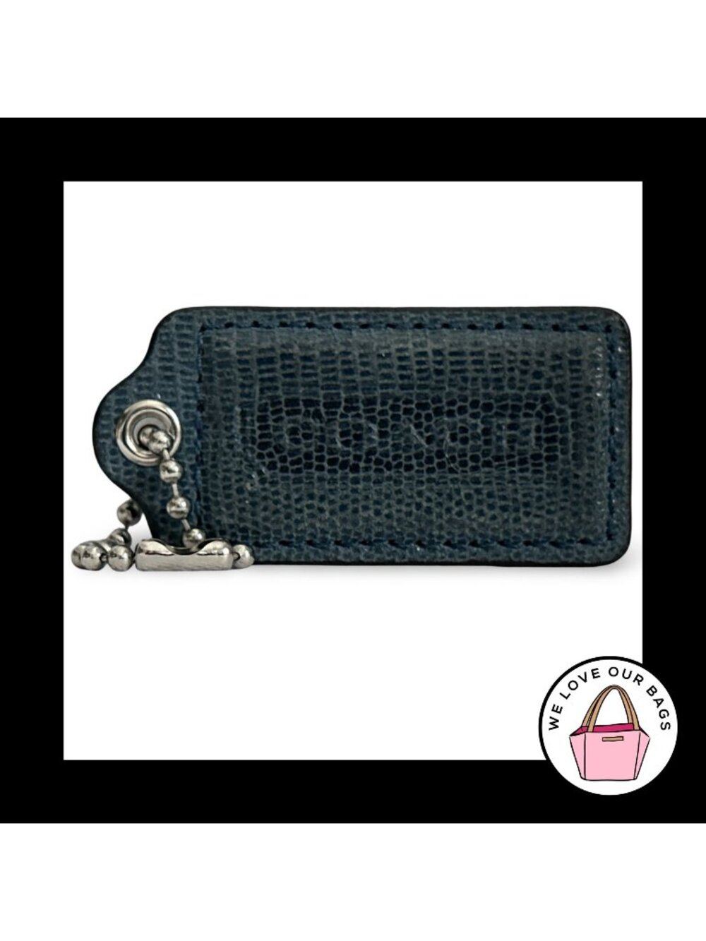 COACH HANG TAG 2.5" Blue Exotic Snakeskin Leather Bag Charm Keychain Fob Large